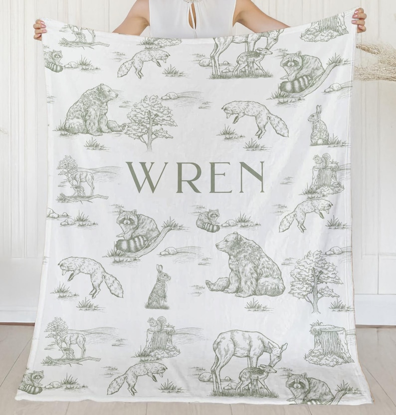 Woodland Blanket Green Custom Woodland Baby Shower Gift