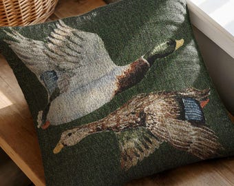 Mallard Duck Pillow Hunter Green Accent Pillow Hunting Theme Nursery Decor Duck Hunting Mens Office Decor Duck Cabin Throw Pillow Cotton