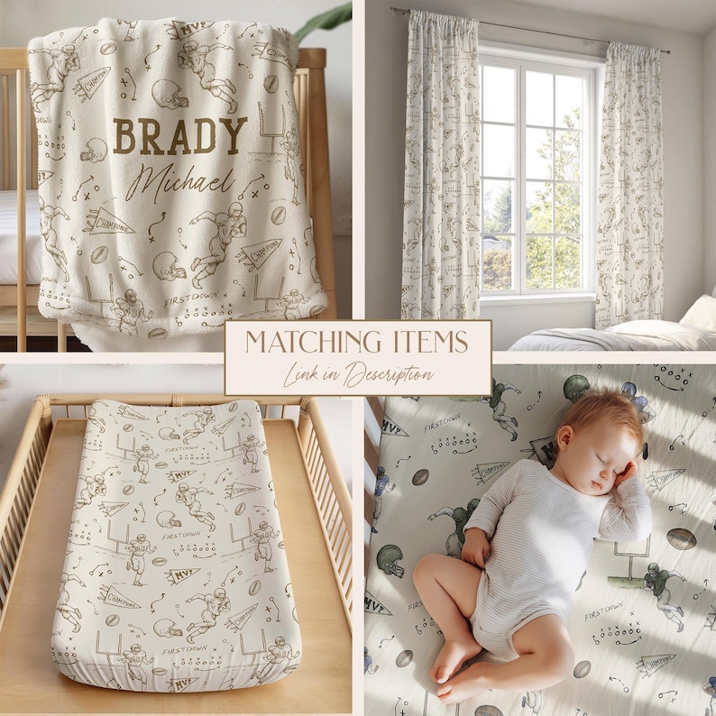 Football Curtain Vintage Sport Nursery Drapes Sport Theme Boy Room Decor Football Bedroom Window Treatment Partial Blackout Curtain Panel zdjęcie 9