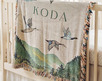 Custom Duck Baby Blanket Woodland Nursery Decor Baby Boy Blanket Gift Custom Baby Shower Gift Duck Hunting Nursery Bedding Boy Mallard Duck