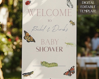 Editable Love Bug Baby Shower Welcome Sign Bundle Butterfly Shower Sign Digital Template Entrance Sign Baby Shower Decor Ladybug Baby Girl