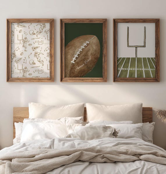 Sport Boy Room Decor Football Print Set of 3 Personalized Sport Name Sign Football Print Sport Ball Wall Art Football Nursery Print Custom