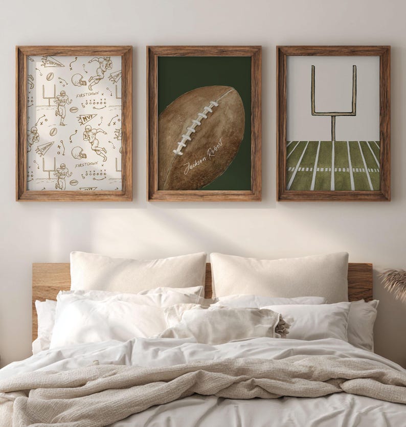 Sport Boy Room Decor Football Print Set of 3 Personalized Sport Name Sign