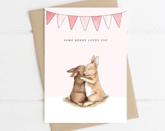 Some bunny loves you Valentine's Day card Bunny Valentine cute animal Valentine's Day card print at home card rabbit card digital