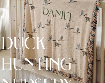 Custom Mallard Duck Hunting Nursery Blanket Name Gift for Baby Duck Hunting Nursery Crib Blanket Personalized Duck Hunting Baby Shower Gift