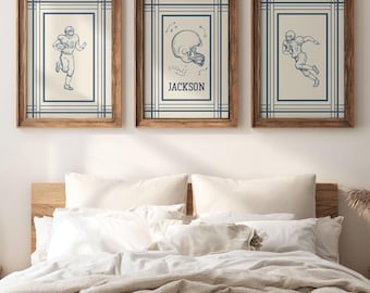 Vintage Football Nursery Print Sport Nursery Decor Navy Blue Boy Bedroom Decor Personalized Name Print Custom Boy Wall Art Teen Boy Decor