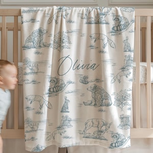Woodland Name Baby Blanket Forest Animal Line Art Pattern