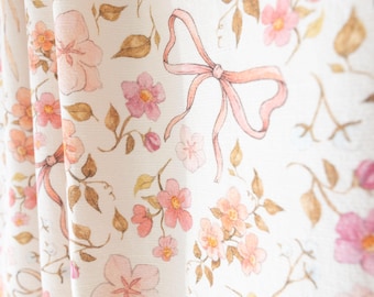 Girl Nursery Curtain Blackout Pink Floral Nursery Curtain Girl Pink Bow Cotton Drapery Retro Print Cottagecore Curtain Cotton Vintage Floral