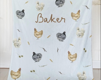 Chicken Blanket Gift Personalized Name Blanket Gift For Chicken Lover Custom Gift for Friend Crazy Chicken Lady Throw Blanket Farm Decor