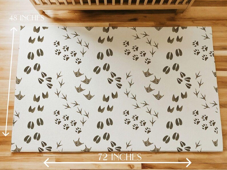 Woodland Nursery Decor Area Rug Round Animal Tracks Rug Woodland Carpet Large Custom Rug