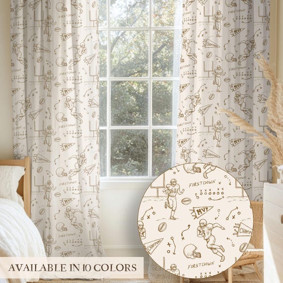 Football Curtain Vintage Sport Nursery Drapes Sport Theme Boy Room Decor Football Bedroom Window Treatment Partial Blackout Curtain Panel
