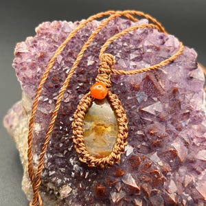 Plume Agate and Carnelian macrame boho handmade necklace