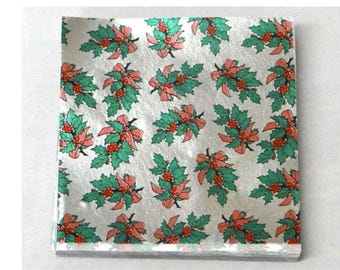 Holly Print Candy Foil Wrappers Confectionery Foil 125 or 500 count assorted sizes