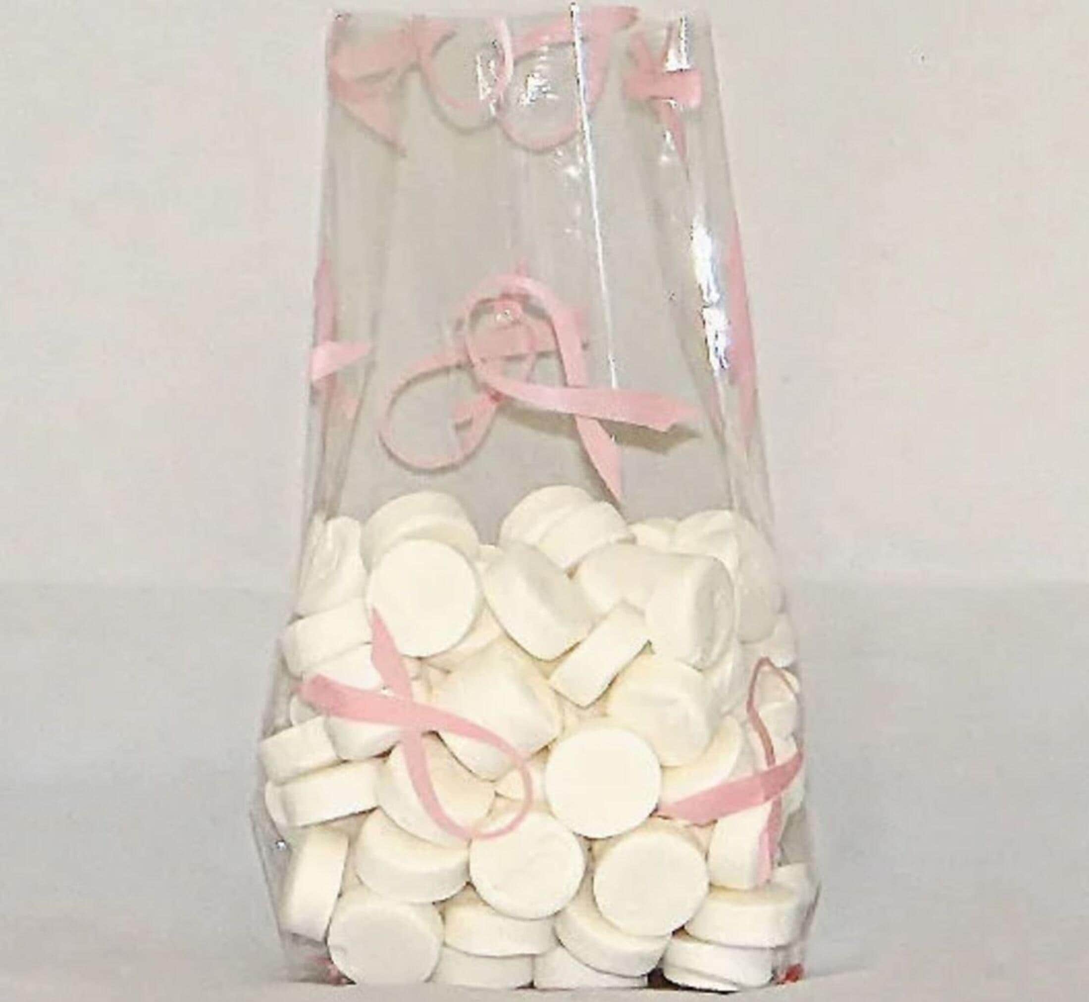 100 Sacchetti Cellophane Rosa Per Caramelle - Supporto Lotta Al Cancro Al Seno - Regalini Festa E Beneficenza