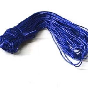 May include: A spool of blue metallic wire. The wire is coiled and ready to be used for crafting or other projects.