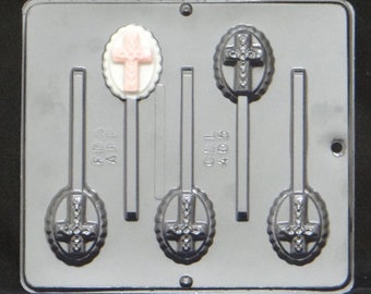 Cross on Oval Lollipop Chocolate Candy Mold Religious 405