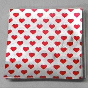 Valentines Day Heart Print Candy Foil Wrappers Confectionery Foil 125 or 500 count assorted sizes
