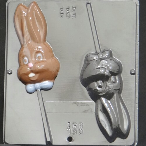 Happy Bunny Face Lollipop Chocolate Candy Mold Easter 884 Etsy