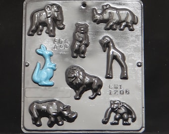 Assorted Animals Lion Rhino Elephant Monkey more Chocolate Candy Mold 1206