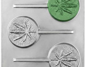 Molde para caramelos de chocolate con forma de piruleta con forma de hoja de marihuana 3427