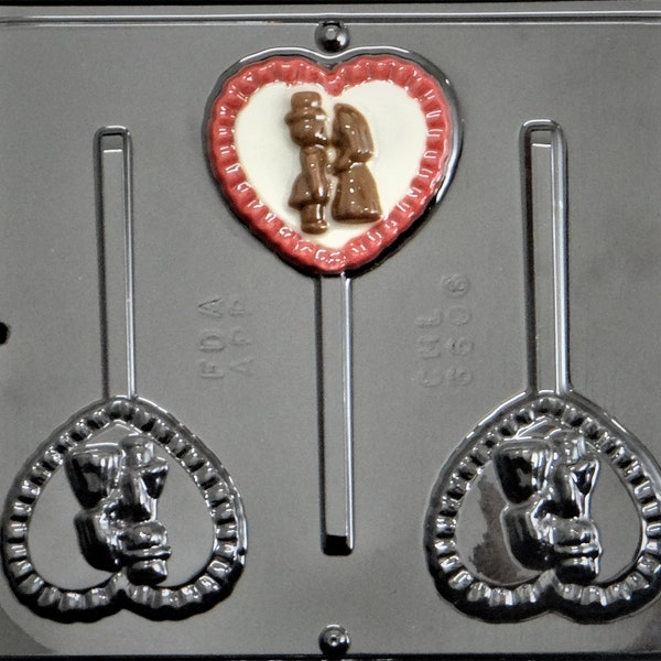 Bride and Groom Heart Lollipop Chocolate Candy Mold Wedding Shower Favor 6606A