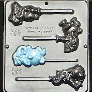 Comic Elephants Lollipop Chocolate Candy Mold 277
