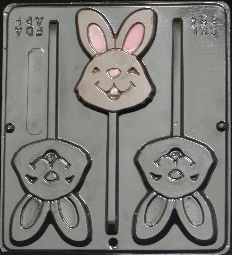 Happy Bunny Face Lollipop Chocolate Candy Mold Easter 884 Etsy