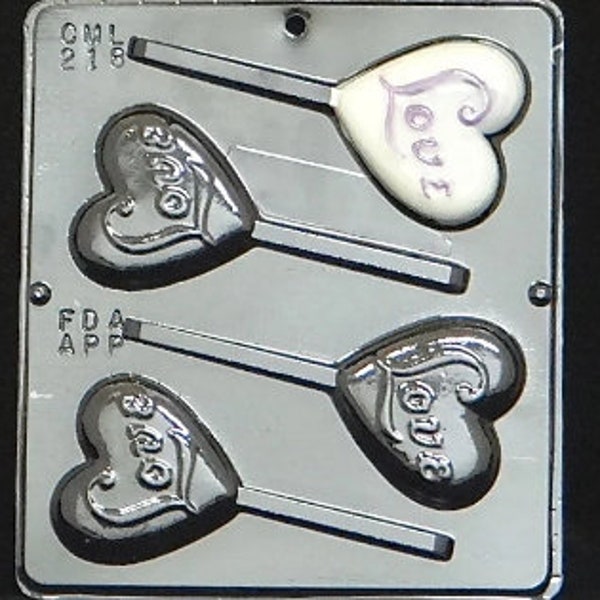 Love On Heart Lollipop Chocolate Candy Mold Valentines Day / Wedding 218