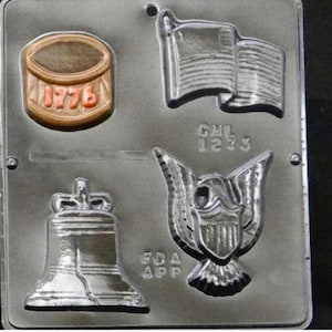 American Assortment ( Flag Eagle Drum Liberty Bell ) Chocolate Candy Mold 1273