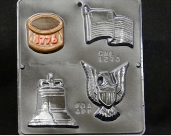 American Assortment ( Flag Eagle Drum Liberty Bell ) Chocolate Candy Mold 1273