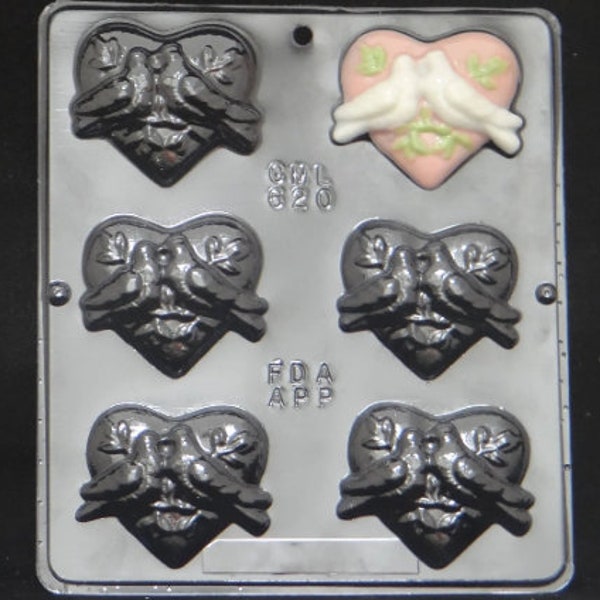 Love Birds on Heart Chocolate Candy Mold Wedding Shower / Valentines Day 620