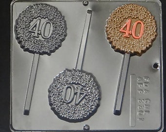 40th "40" Birthday Anniversary Lollipop Chocolate Candy Mold 3301