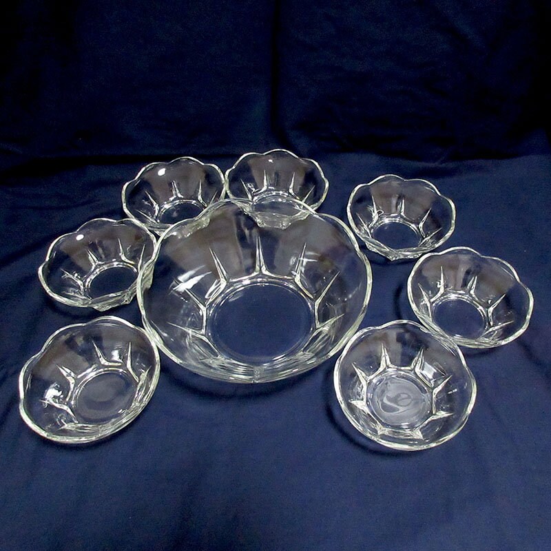 Vintage Glass Berry Bowl Set Dessert Set 8 Pieces Etsy