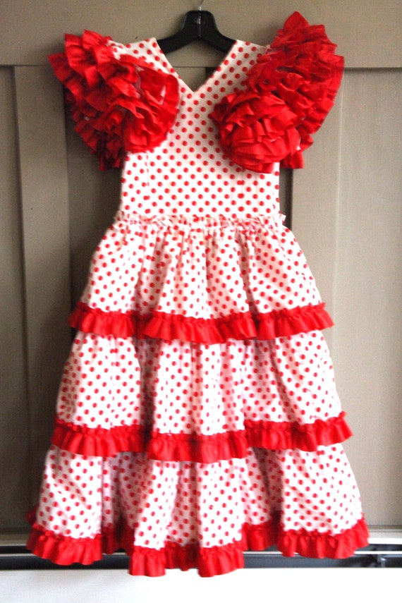 Girls Vintage Party Dress-Flamenco Style Ruffle P… - image 3