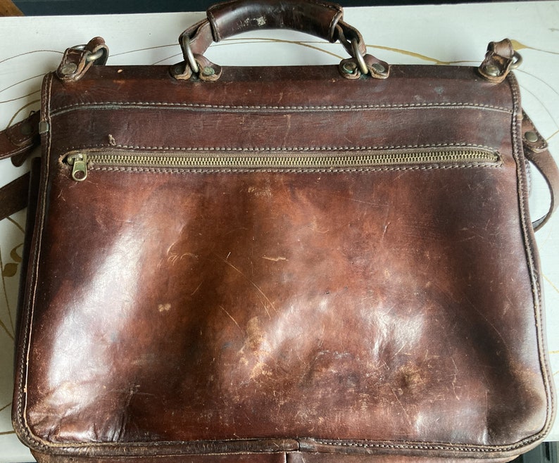 Vintage Umhängetasche MEDICI Satchel aus Leder mit Messingbesatz Bild 9