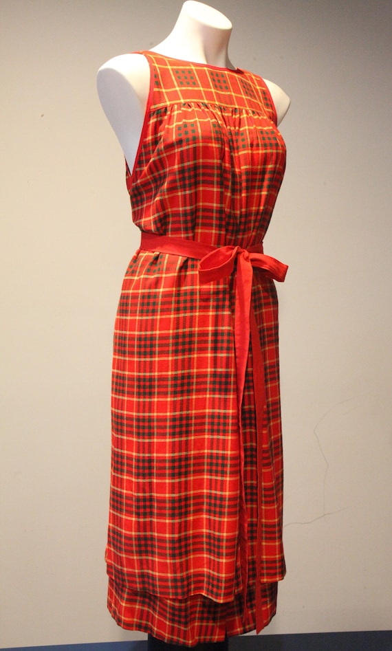 Vintage MOD GUDULE Brand 1960s Plaid Apron Dress