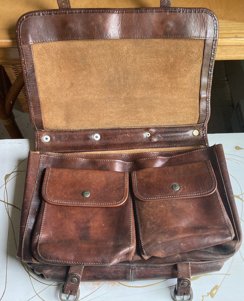 Vintage Leather MEDICI Satchel-Vintage Messenger Bag with Brass image 3