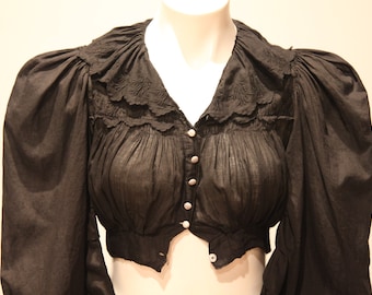 Turn of the Century Vintage Victorian Blouse-Black 100% Cotton