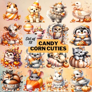 Słodkie Halloweenowe Kliparty - Akwarela - Słodziaki z Kukurydzy Cukierkowej - Dziewczęce Halloween Png - Cukierki - Kokarda - Clipart Zwierząt Do Użytku Komercyjnego, Przezroczyste PNG