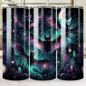 Gothic Bat Tumbler Wrap: Spooky Moon 20oz Skinny Tumbler Design (Digital Download PNG)
