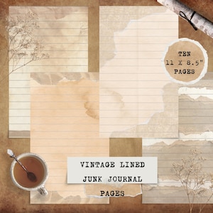 Vintage Tea Dyed Journal Pages: Lined Printable Paper (Digital Download)