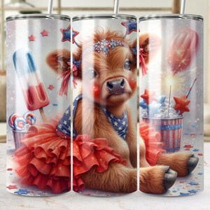 Envoltura de vaso con diseño patriótico de vaca de las Tierras Altas: PNG del 4 de julio (descarga digital)