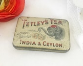 Rare Antique Tetley Tea Tin Litho Box, Sample Size, Elephant, Decorative, Advertising Canister, kitchen storage decor, retro, spice