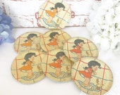 RARE Antique Ducky Bath Time Tin Litho Cake Plate Sauce set, Vintage Victorian, Ohio Art child 39 s Toy, plate saucer retro, kitsch, kid