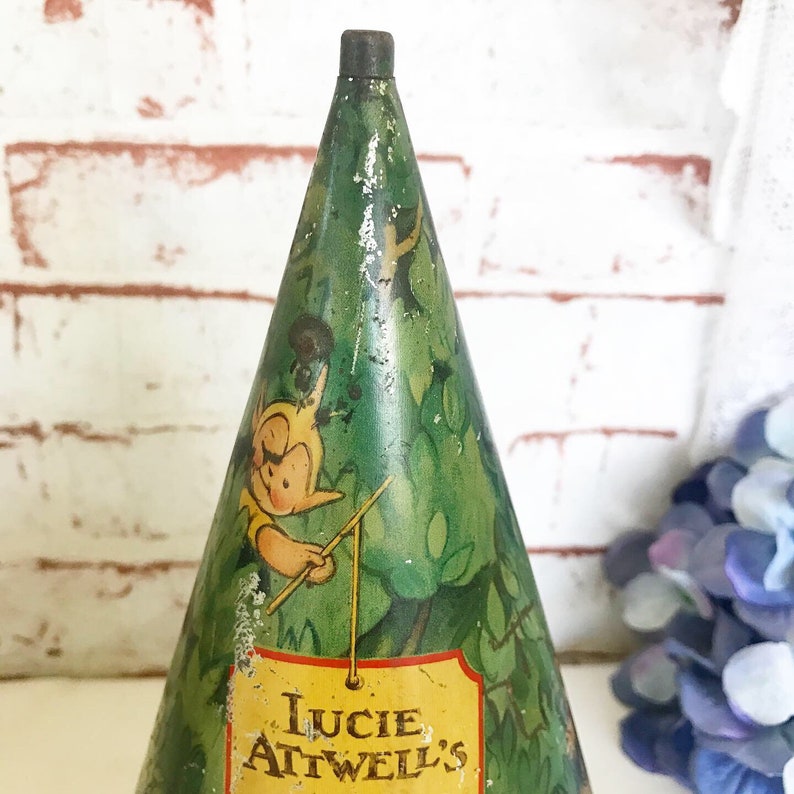retro Rare Antique Fairy Tree Tin Litho Money Box Mabel Lucy Attwell Vintage Bank William Crawford Biscuit canister rustic primitive