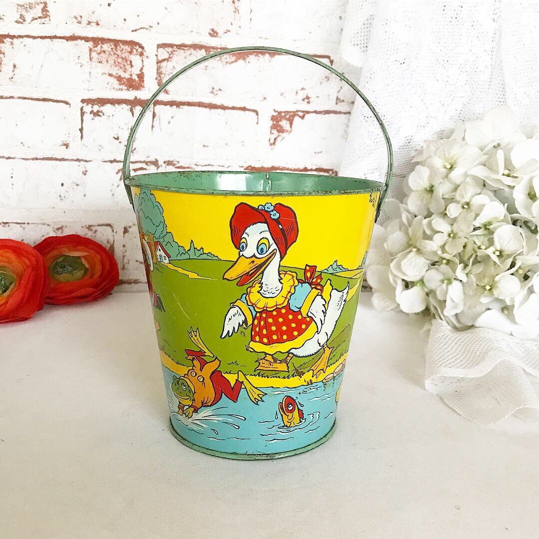 Antique Ducks Easter Basket Tin litho Toy Pail Vintage Stover Etsy