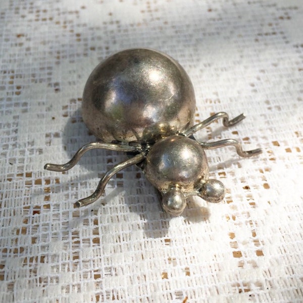 Vintage Sterling Silver Spider Brooch, stamped TAXCO 925 Mexico, costume statement, insect, bug, jewelry, Ethnic, retro, boho, hippie