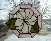 Sale Handmade Stained Glass White Flower Hex Frame Suncatcher