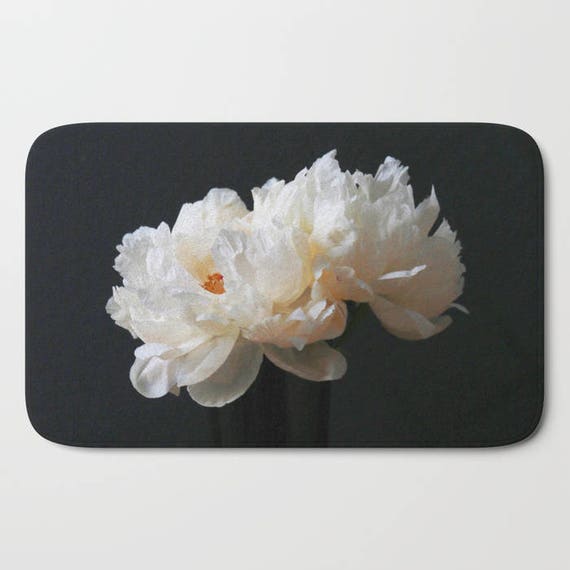 Floral Bath Mat White Peonies Print Shabby Chic Boho Decor Etsy