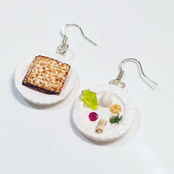 Passover Earrings - Polymer Clay Seder plate and Matzah - Jewish Holiday -  Judaic Jewelry